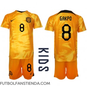 Países Bajos Cody Gakpo #8 Primera Equipación Niños Mundial 2022 Manga Corta (+ Pantalones cortos)